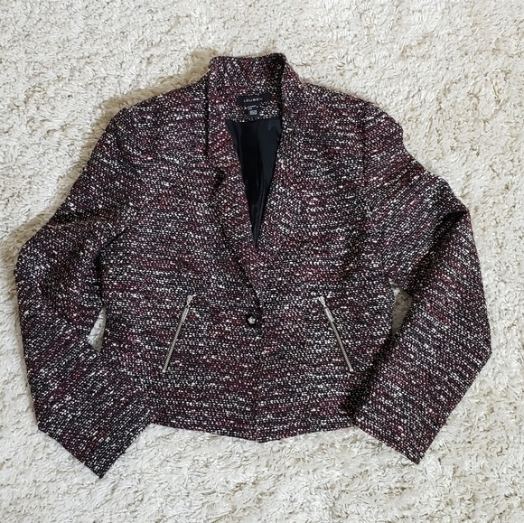 LOUBEN Boucle Tweed Wool Blend Cropped Blazer w Zippers SZ 12 - Picture 3 of 11